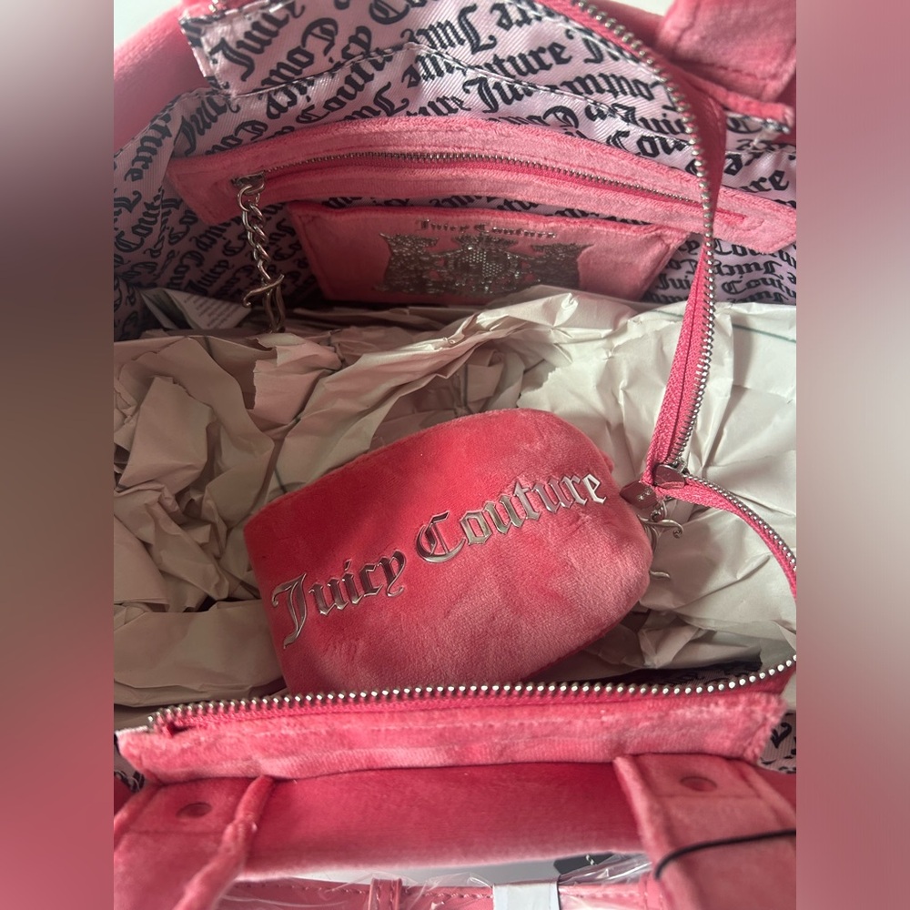 Juicy couture uk Pink rhinestone velour Tote bag with pouch - Picture 11 of 13